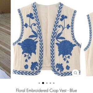 Blue Floral Embroidered Vest